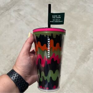 Starbucks glow in the dark grande tumbler cold cup with stickers - NWT